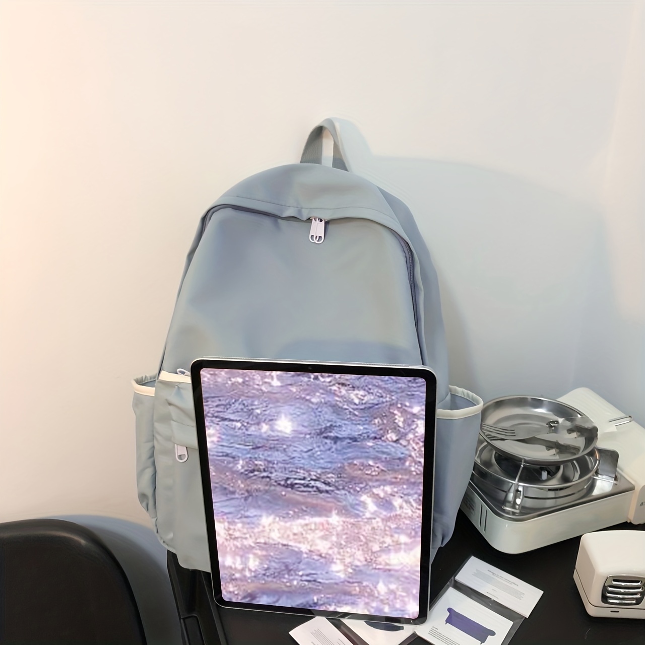 Casual Minimalist Preppy Backpack Large Capacity School Bag Zipper Storage