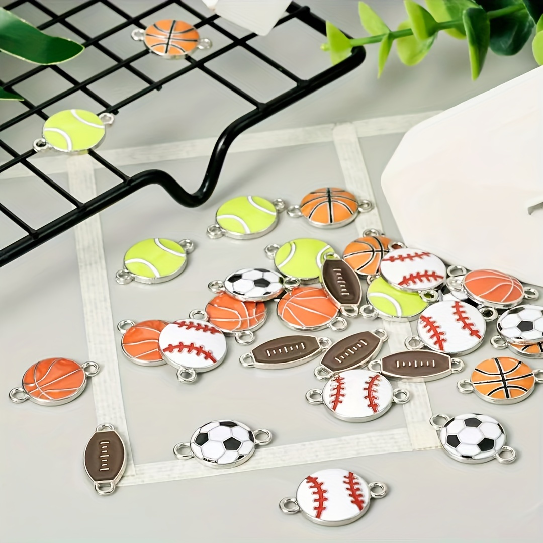  30pcs Ball Games Sports Charm,Basketball Football Volleyball  Baseball Rugby Soccer Charms Pendents for DIY Bracelet Necklace Earring  Jewelry Making Findings