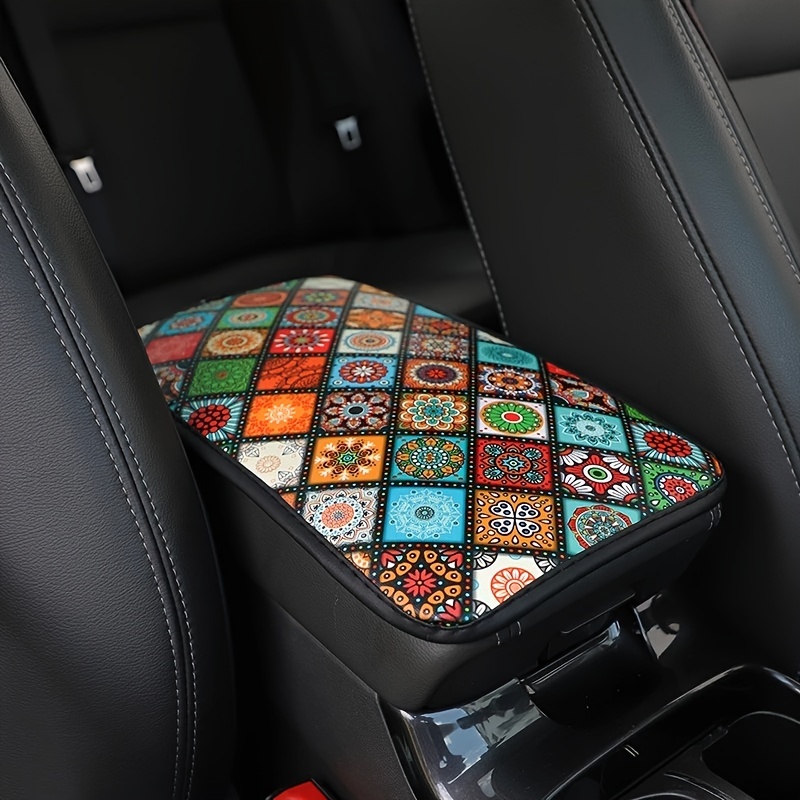 Car Armrest Cover Mat 12 6 7 5in Leather Ethnic Style Print Waterproof Non slip Storage Box Pad Auto Styling Interior Accessories