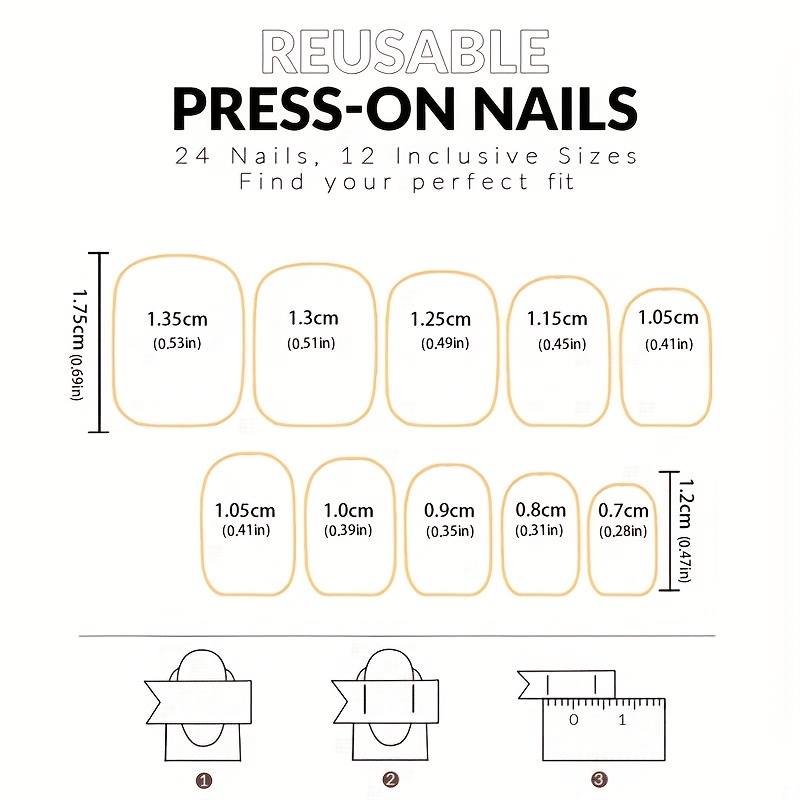 24pcs Orange Glitter Sequin Press On Nails Square False Nails for Daily Wear