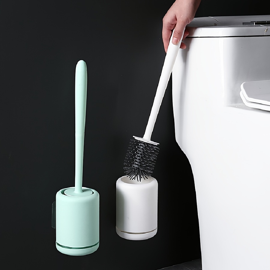 1pc Toilet Brush With Wall Holder, Silicone Bristles, Deep