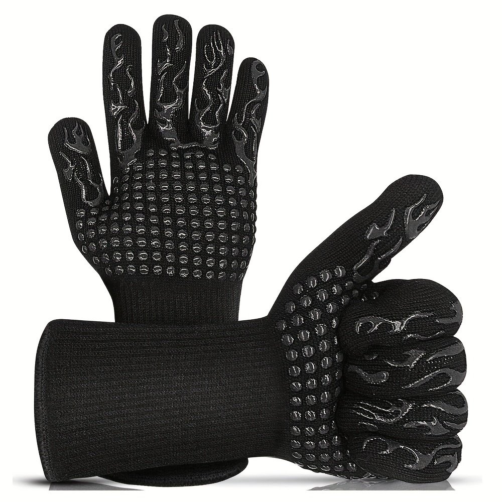 

1472°f Heat Resistant Bbq Gloves - Fireproof Mitts For Grilling, Cooking, Baking & Camping - Silicone Non-slip & Washable Oven Gloves - 1pc Black