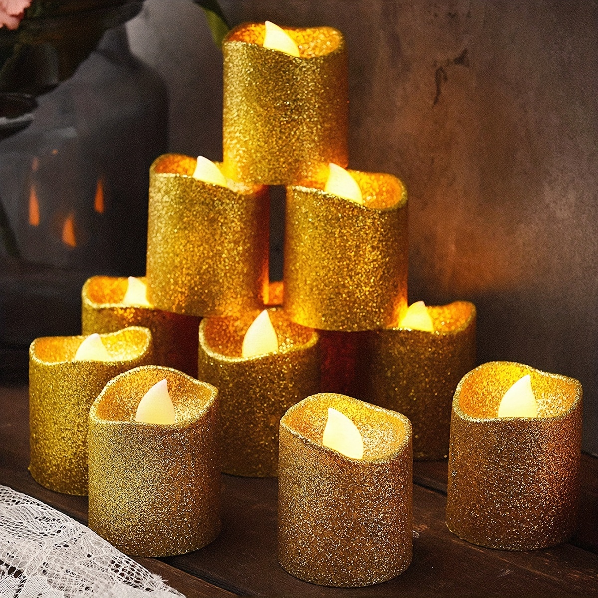 Holiday Glitter Pillar Candles