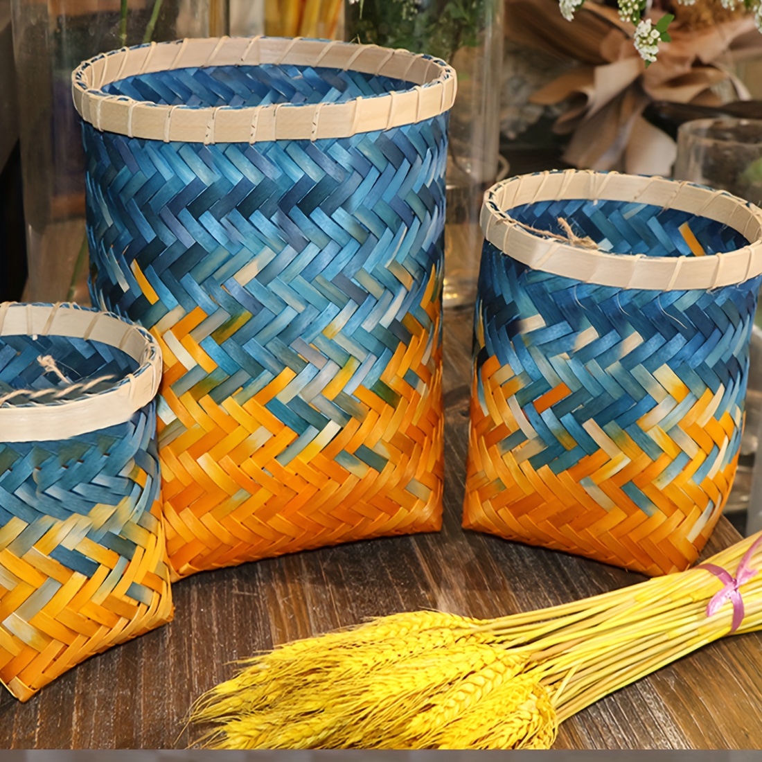 Zerodeko Caja de regalo de té de bambú de 2 piezas pequeñas cestas de  mimbre cestas de estante para almacenamiento mini cestas de almacenamiento  de