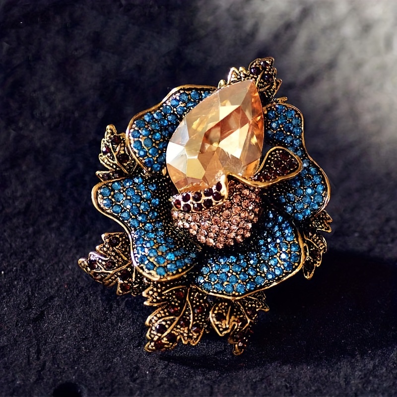 Luxury Flower Brooch Pin Style Rhinestone Corsage Collar Lapel Pin