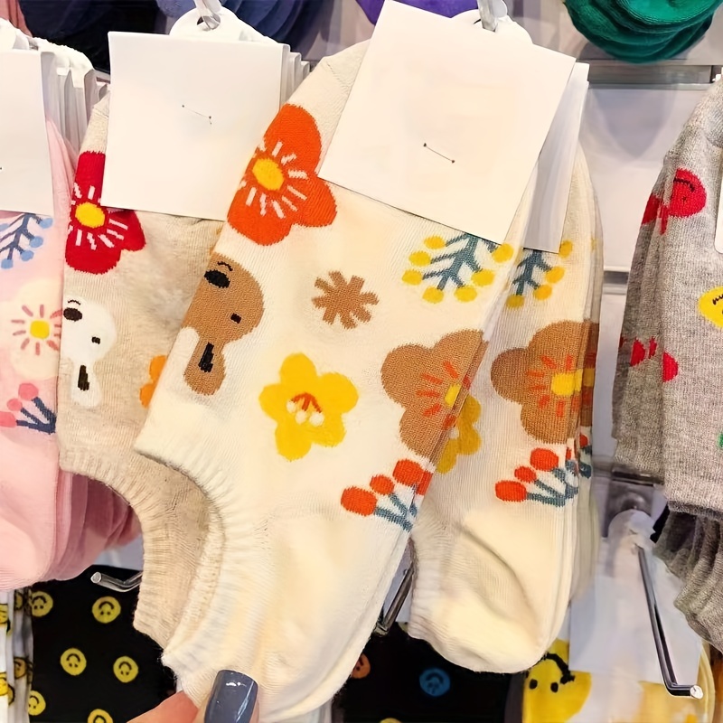 10 Pairs Girls Cartoon Rabbit Boat Socks, Breathable and Comfortable