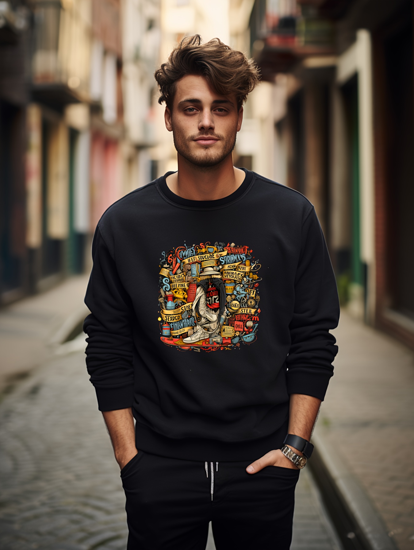 Men's Pullover Sweatshirt Men's Graphic Round Neck Sweatshirt