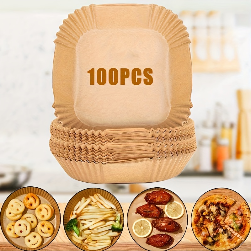 Non-Stick Air Fryer Liners Square Free of Bleach Air Fryer Paper Liners,100Pcs  Parchment Paper, Air Fryer Disposable Paper Liner for Microwave, (7.9IN) 