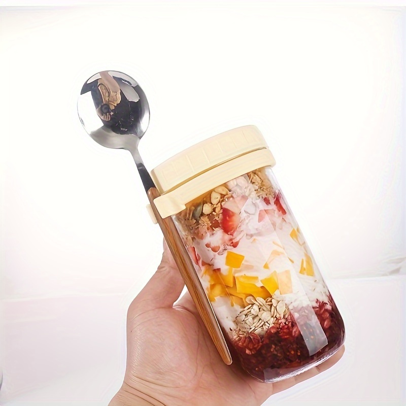 4PCS Overnight Oats Containers With Lids And Spoons 16 Oz Glass+Plastic For  Overnight Oats