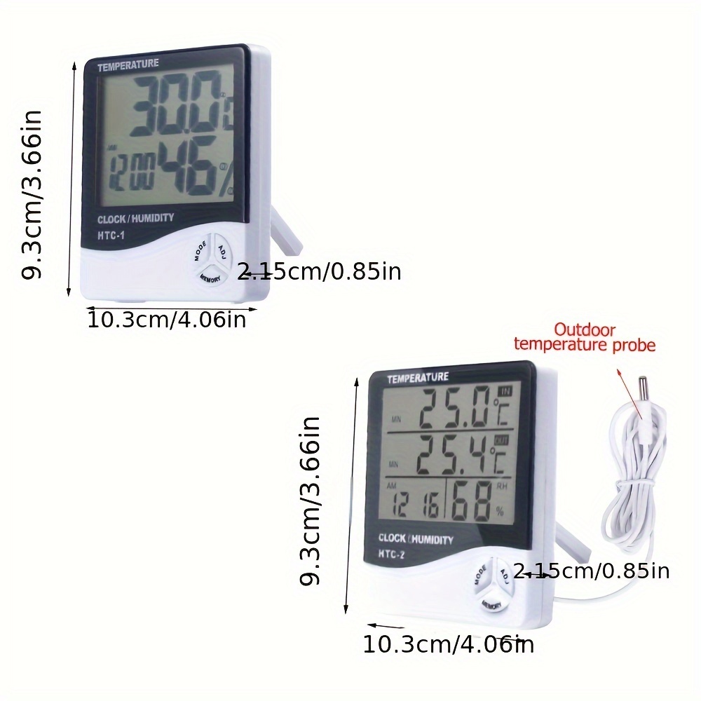 Digital LCD Temperature Humidity Meter with Probe and Clock - HTC2