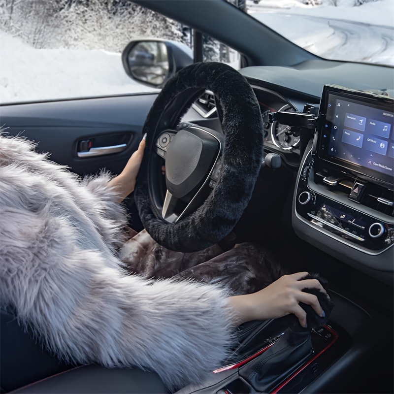 Steering Wheel Cover Grey Plush Stretch Coating Winter 37 38 39cm/MX0