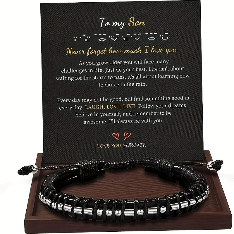 1pc Men's Inspirational Gifts, Morse Code Bracelet, Men's Bracelets Birthday Anniversary Gift, Adjustable Leather Bracelet Inspirational Jewelry