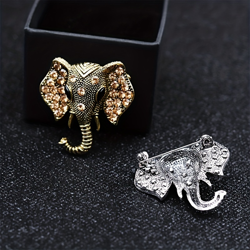 Elephant Retro Rhinestone Brooch Pin for Women