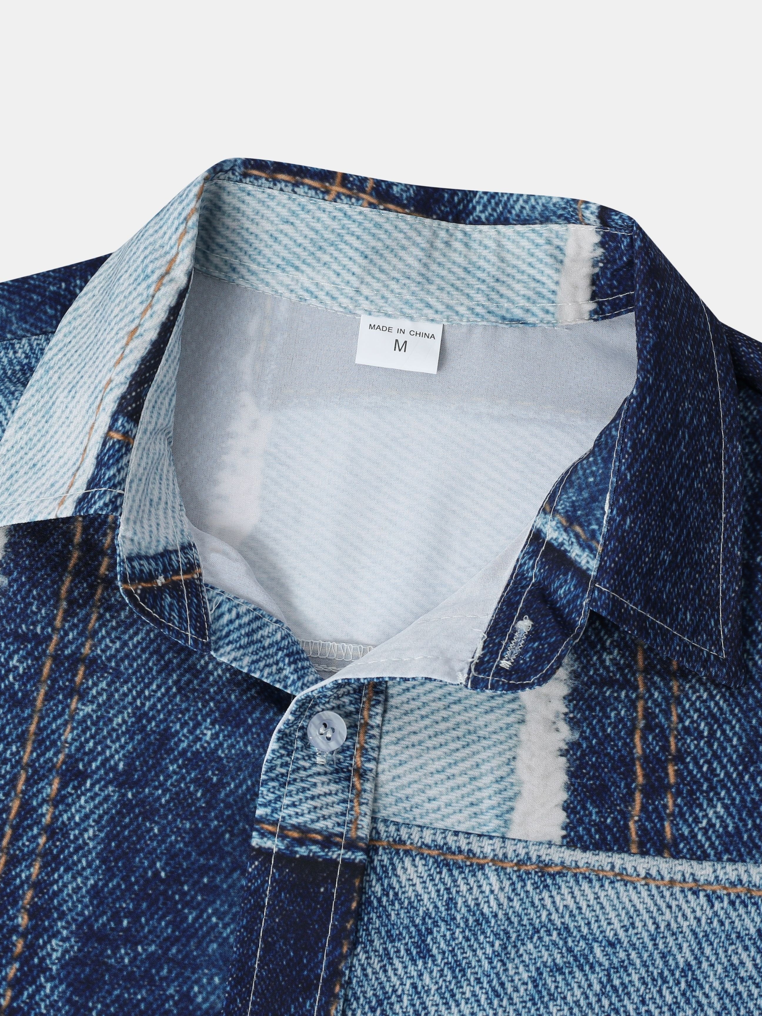 Buy Blue Printed Short Sleeves Denim Shirt for Men