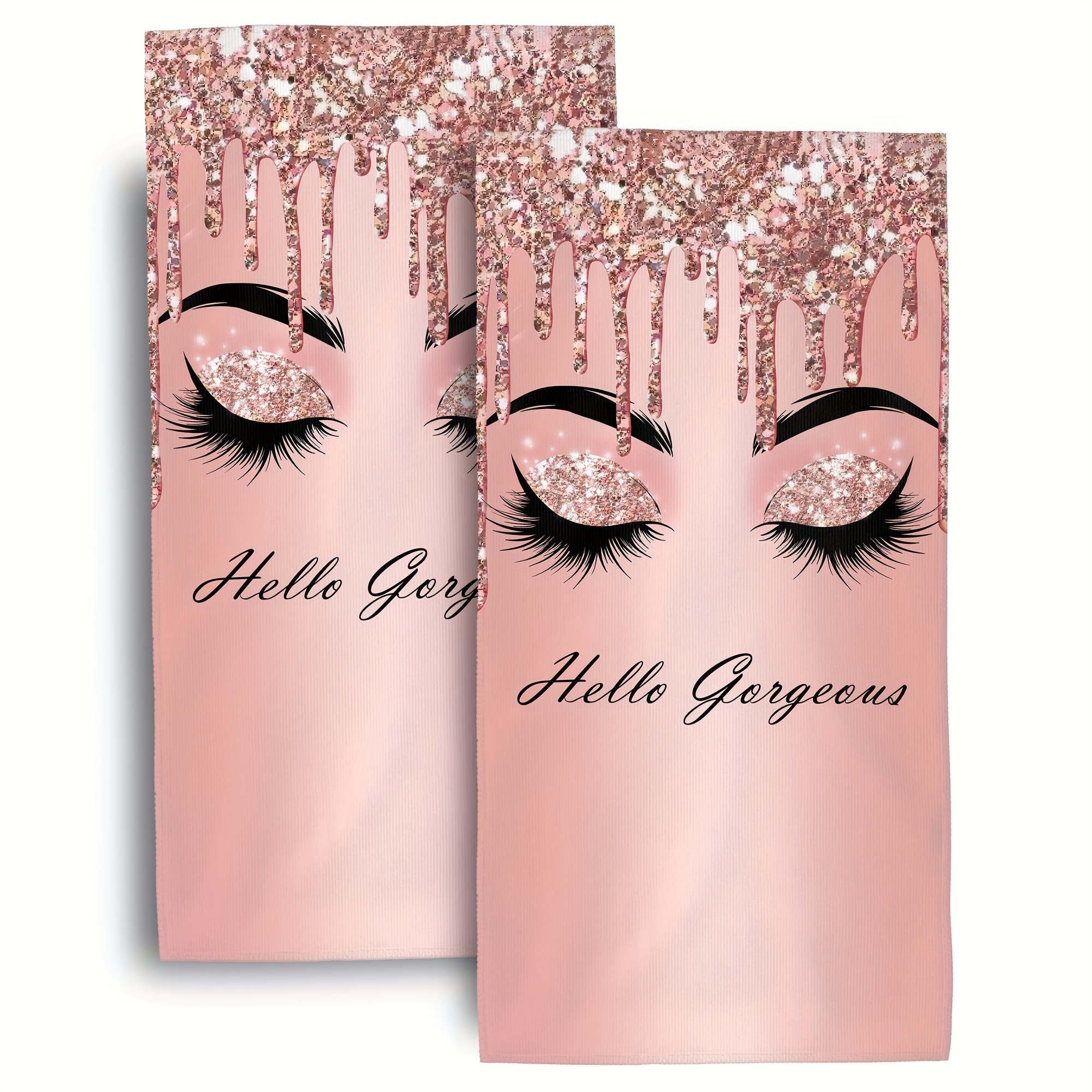 

2pcs Hello Gorgeous Lashes Makeup Hand Towels, Soft Absorbent Fingertip Towel, Hand Towels For Bathroom Yoga Swim Hotel Spa, Bathroom Supplies, Home Decor, Housewarming Gift