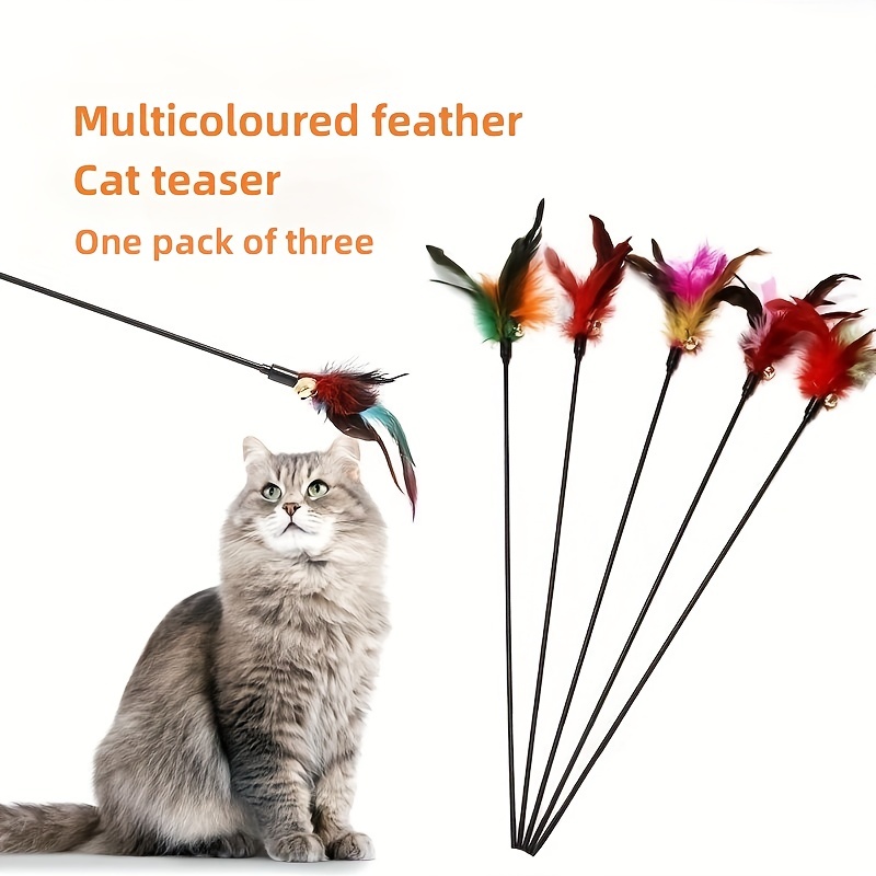 Retractable Rod Feather Funny Cat Stick Toy ,Cat Fishing Pole Toy for  Indoor Cats,Kitten,Kitty(Random Color) 