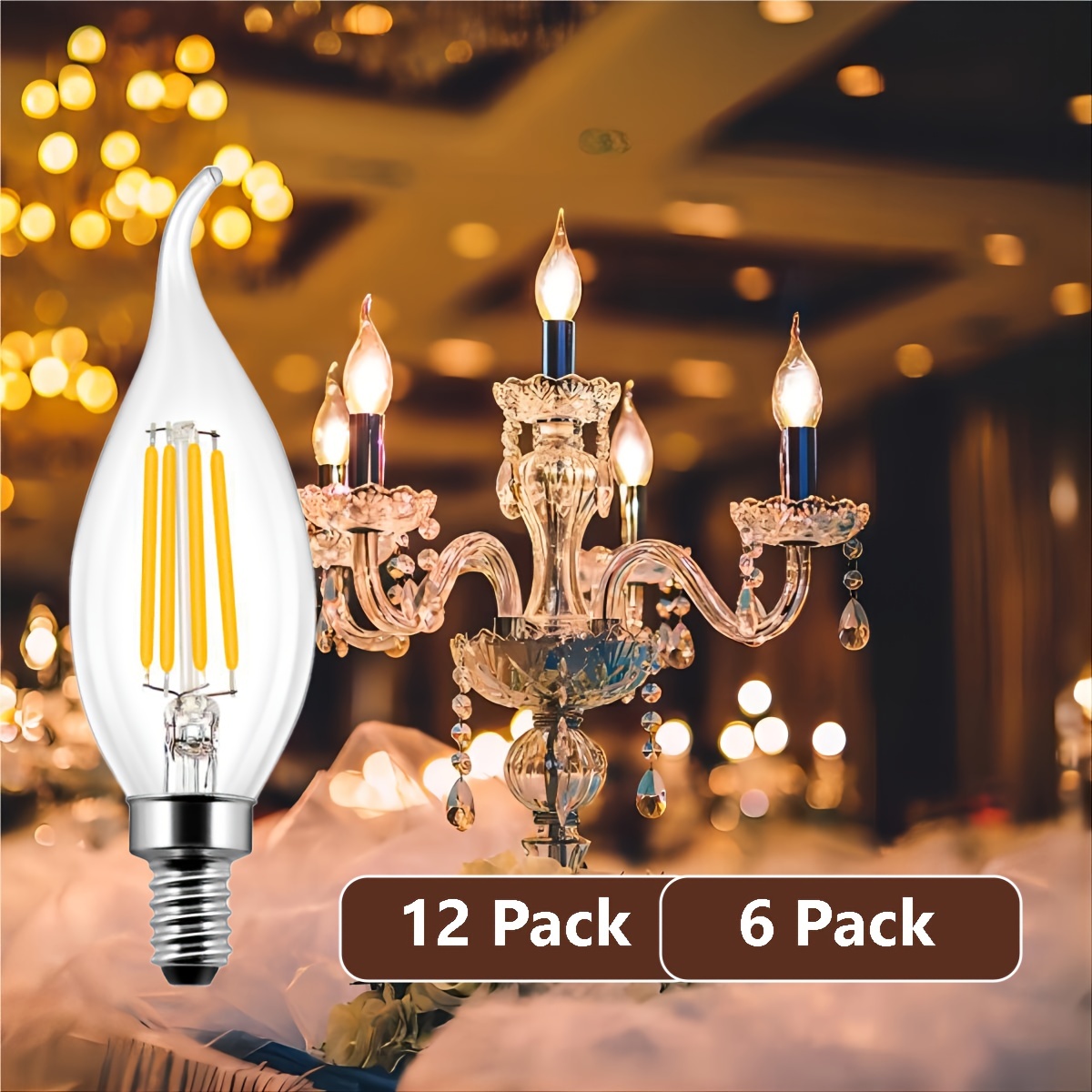 E14 European Base LED Filament Edison Bulb, 2W Warm White 2700K,  No-Dimmable (4-Pack)