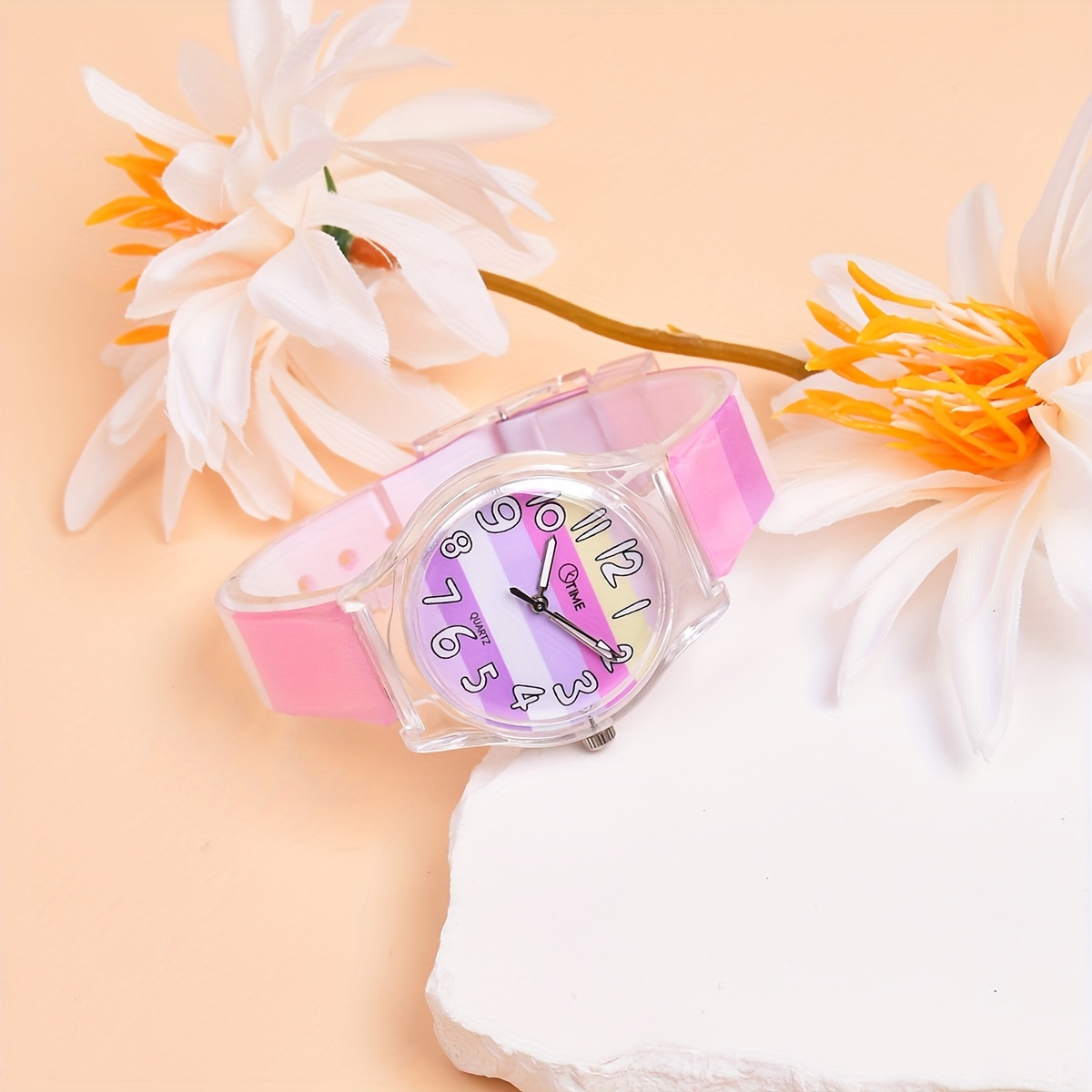 1pc 小さな新鮮なカラフルなストライプクォーツ時計ファッションガールズレインボーファッションメンズ腕時計 ギフトに最適 - Temu Japan