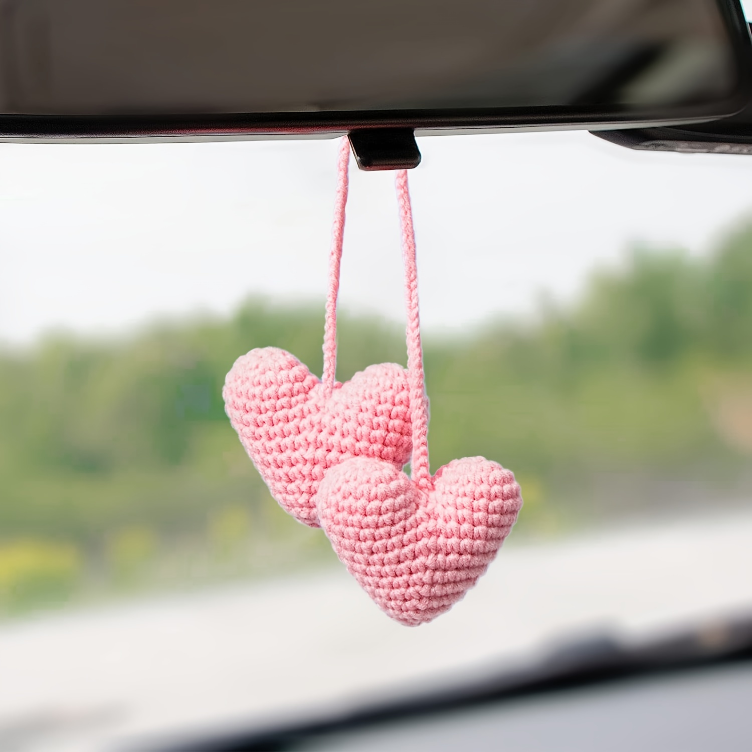 2pcs Heart Embroidery Dice Charm Fabric Car Rearview Mirror Ornament