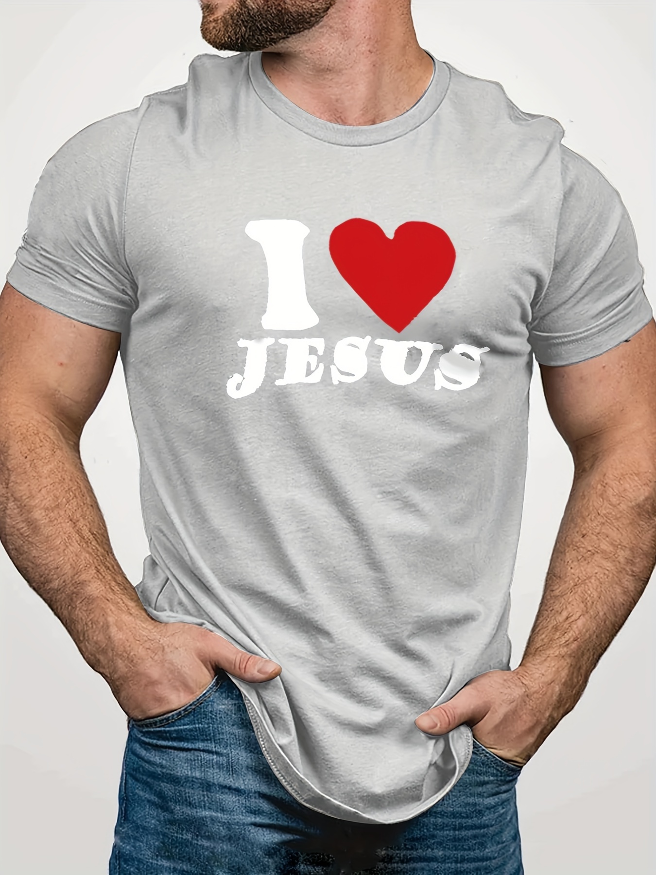 I Love Jesus Print Men's T-shirt, Crew Neck Short Sleeve Tops, Graphic Tee  Men's Summer Clothes, Men's Outfits - Temu Canada