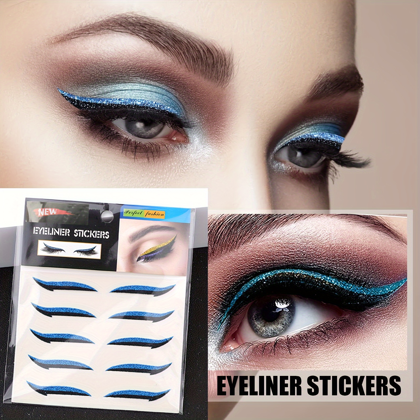 Light Blue, Silver & Black Wing Glitter Eye Sticker