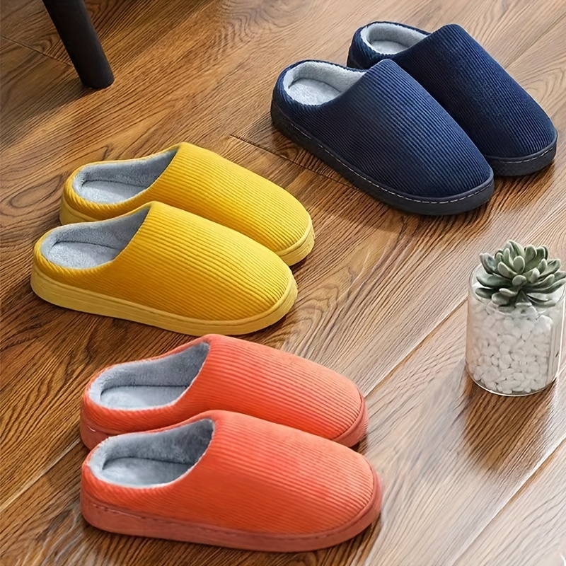 1pair Men's Home Slippers, Comfortable, Thick-soled, Non-slip, Durable,  Warm, Indoor Plush Slippers For Fall/winter, Couple Style