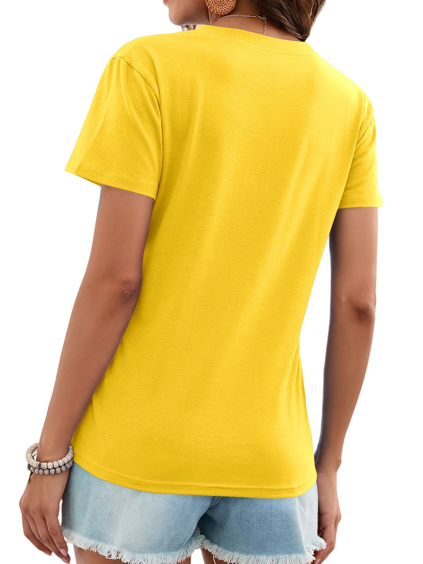 Camiseta amarilla de manga larga con cuello redondo para mujer, Top  informal a la moda, camiseta de moda para fiesta joven
