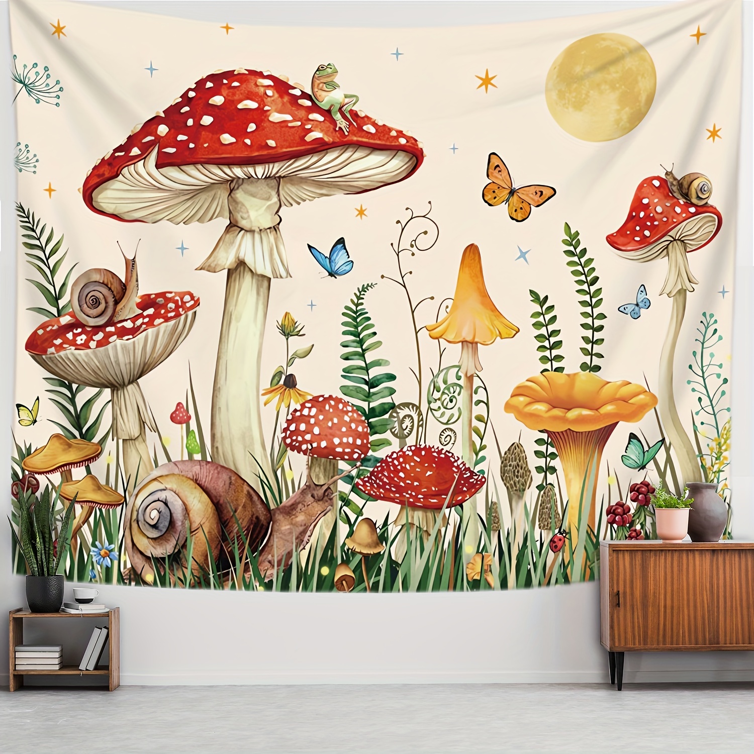 Mushroom Forest Path Printed Tapestry Wall Hanging - Temu
