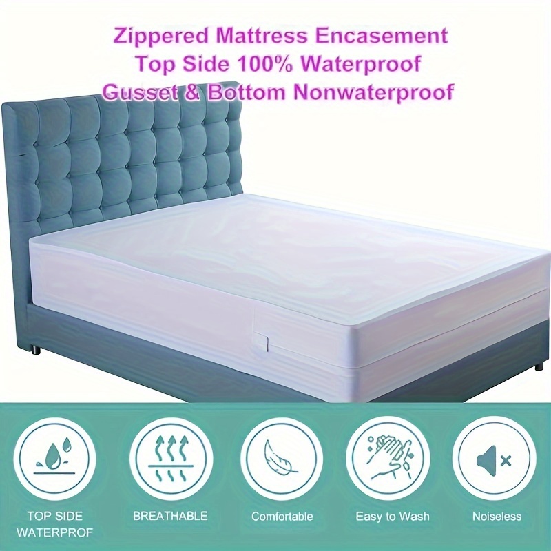 

1pc Waterproof Polyester Mattress Encasement Anti Bed Bug Anti Dust Mattress Cover Breathable Smooth Soft Noiseless Washable, Only The Top Is Waterproof