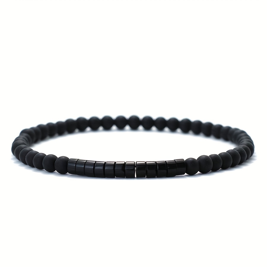 Image of 1pc 4mm Natural Beads Men Bracelet, Easy Baclet For Men Armband Jewelry