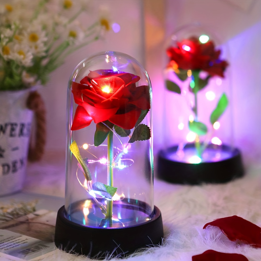 1pc Simulation Rose Flower Decoration Lamp, Indoor Desktop Rose Flower  Decoration Lamp, With Light Rose Flower Night Light, Couple Memorial Gift,  Moth