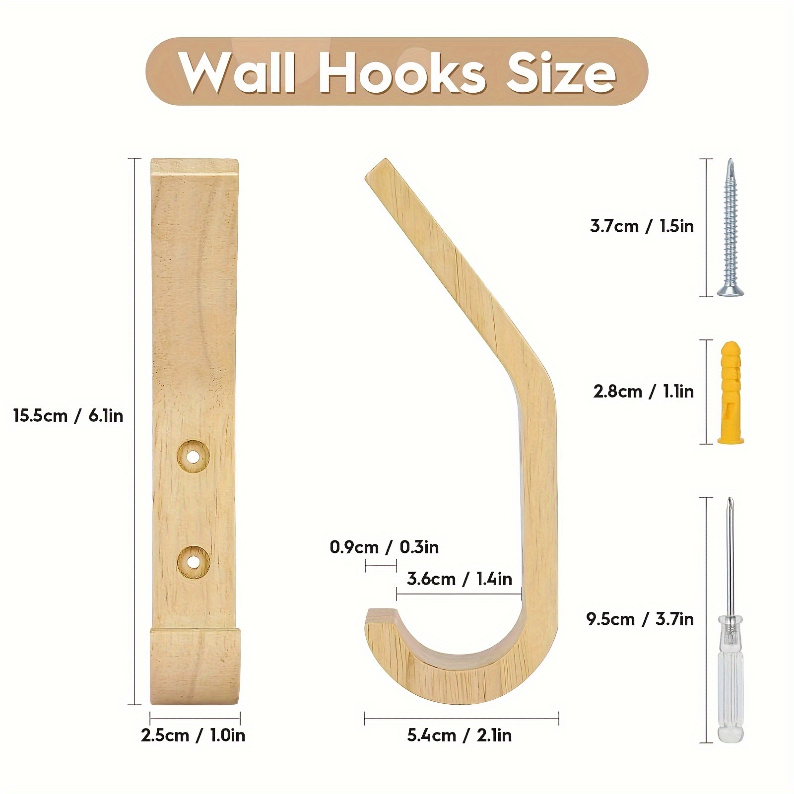 Wooden Coat Hooks Wall Hooks,Natural Oak Wood Hooks Decorative Vintage Wood  Wall Hooks Organizer Heavy Duty Wall Mounted Hooks for Wall Hanging Coats,  Key, Cap, Cup (4 Pack) 