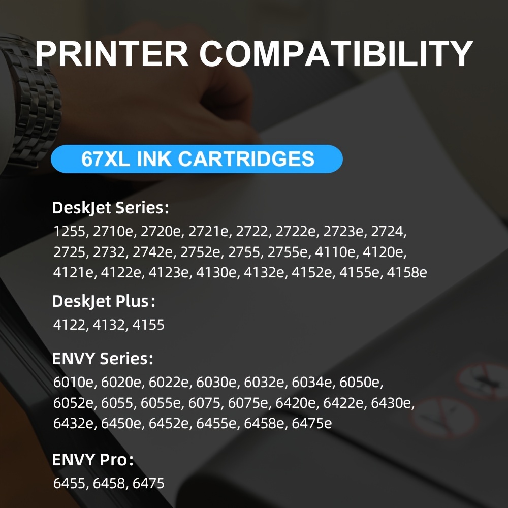 67XL Ink Cartridge for HP 67 Deskjet 2700 2720e 4155 4158 Envy 6000 6055  Printer