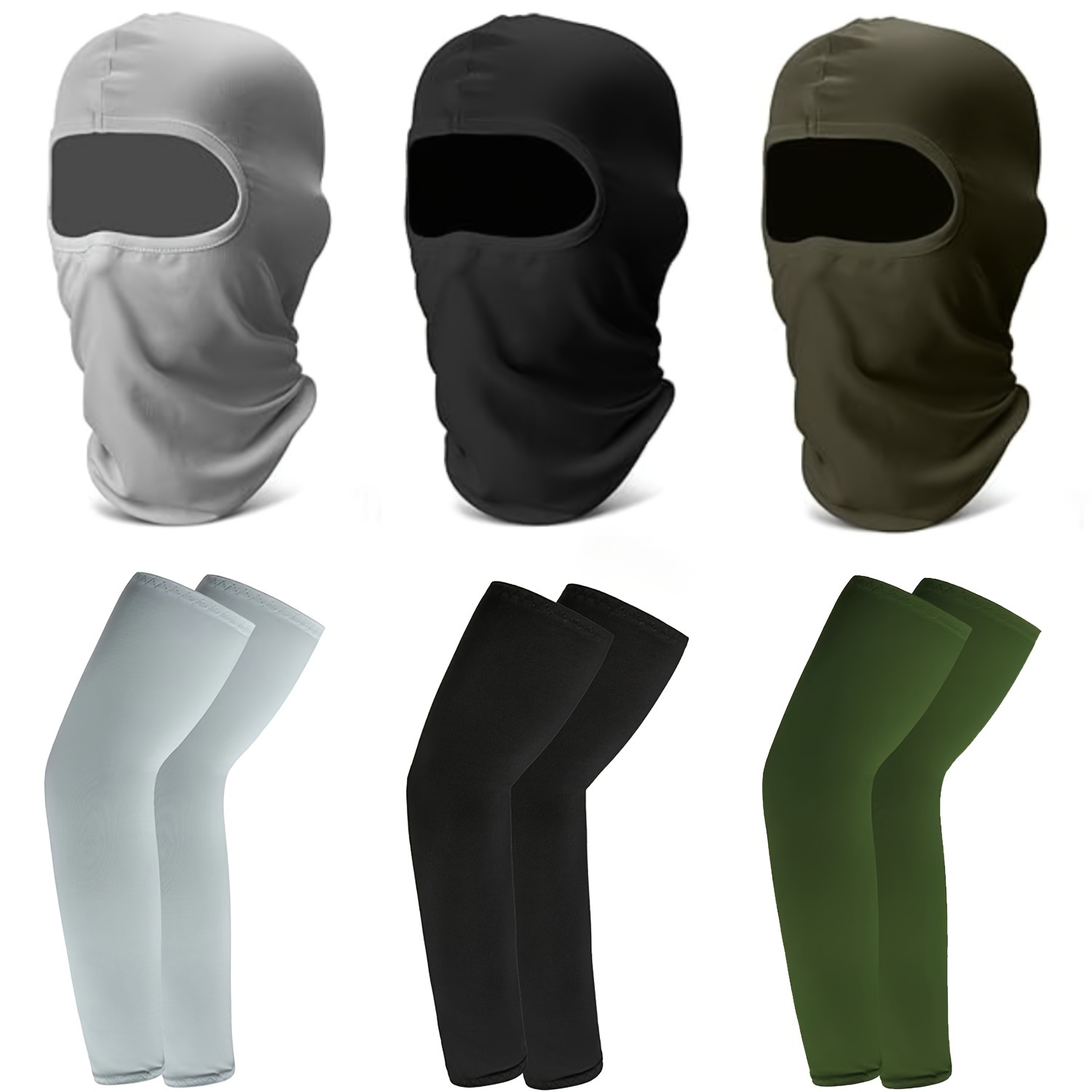 3pcs Balaclava Full Face Mask And 3pairs Arm Sleeves For Men Women