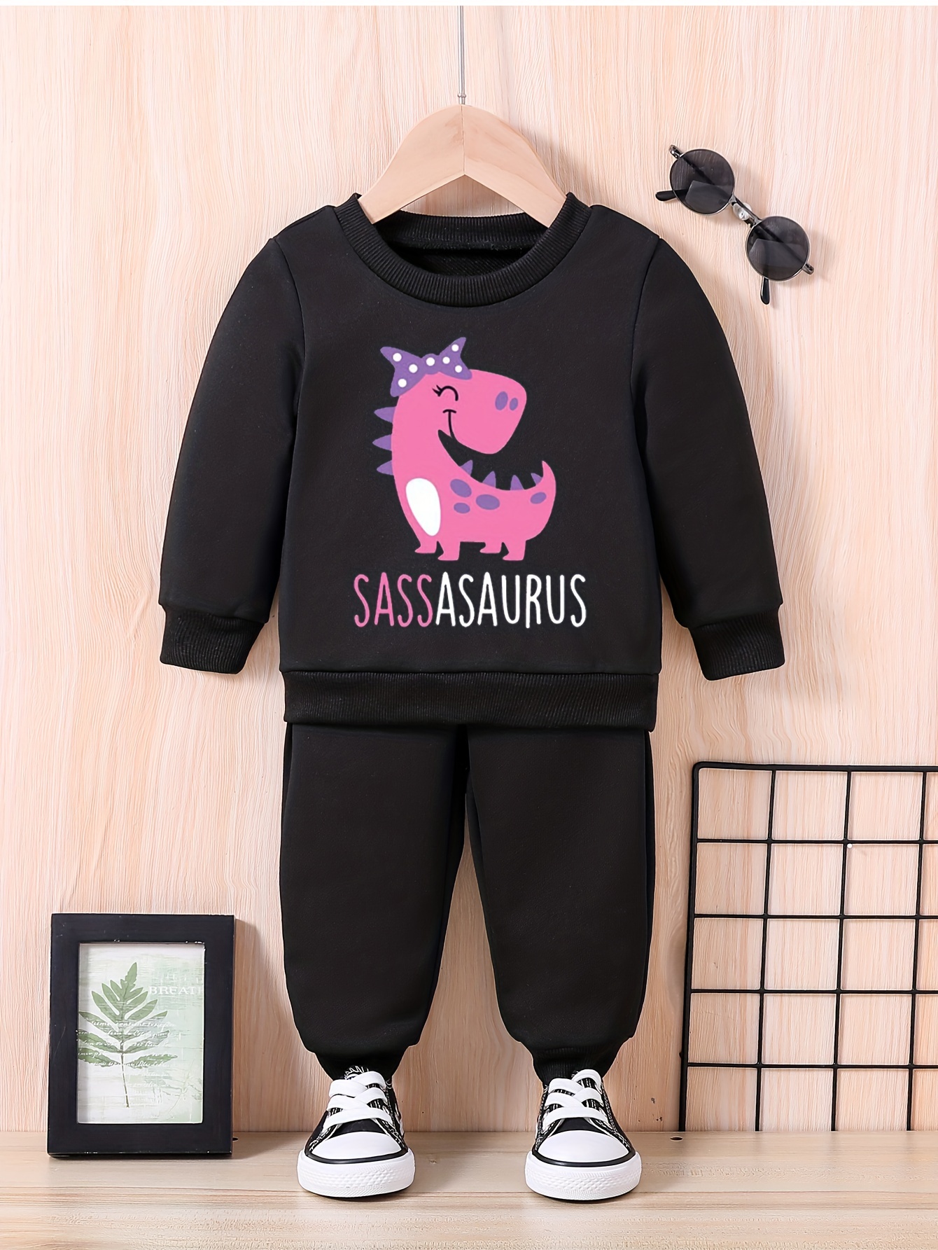 Girl's Dinosaur Print Outfit Sweatshirt Sweatpants Set - Temu Philippines