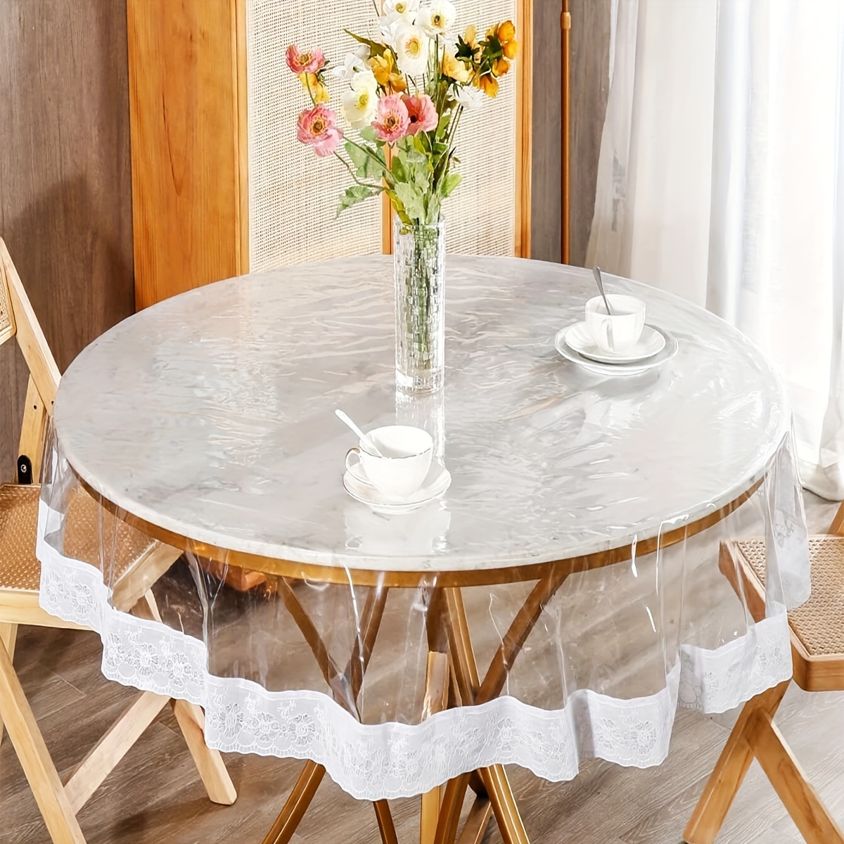 Protector de mesa, protector de mantel de plástico PVC transparente,  impermeable, lavable, cubierta de mesa de vinilo para comedor, sala de  estar