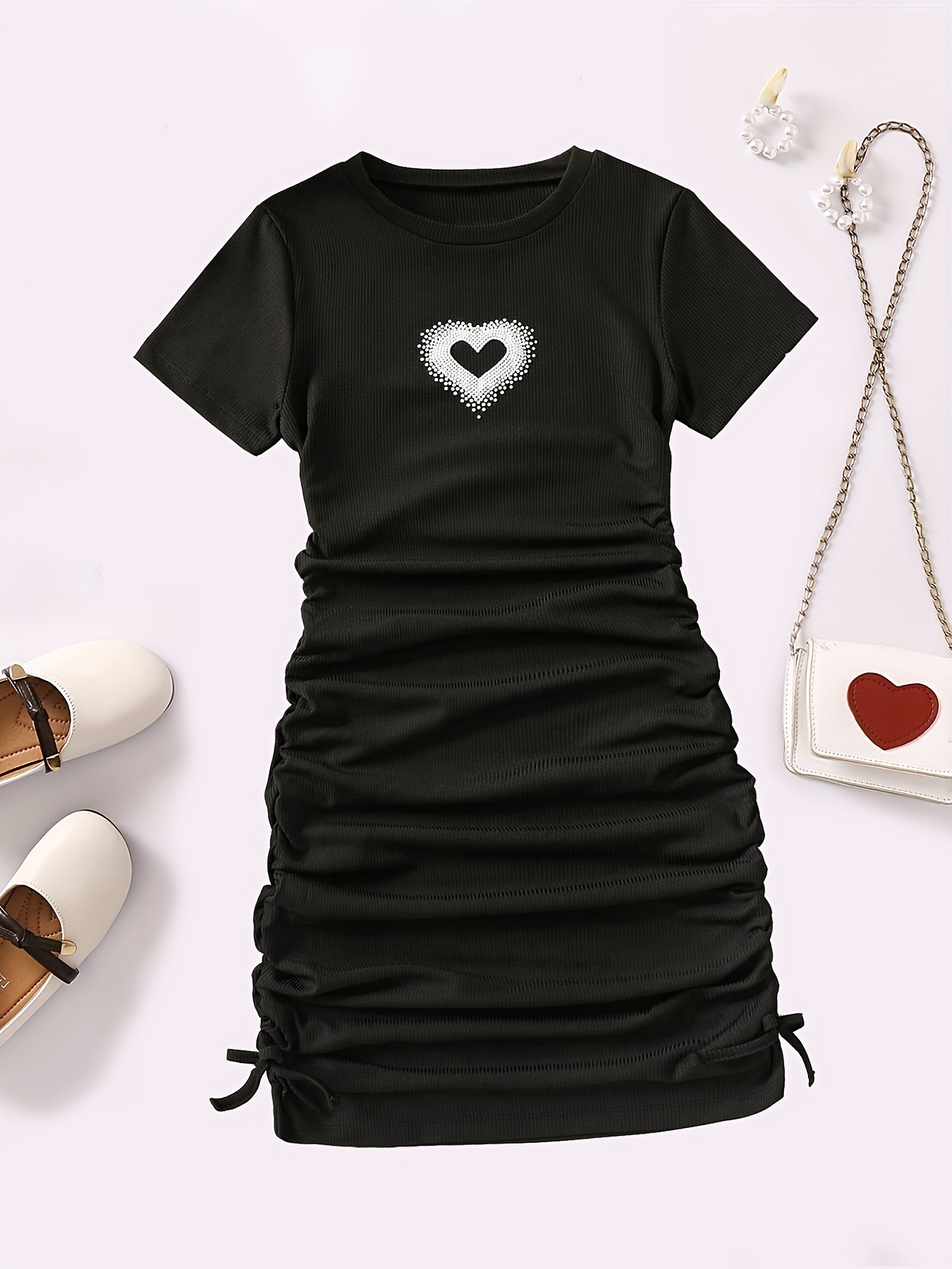 Shape Black Rib Short Sleeve Ruched Side Bodycon Dress