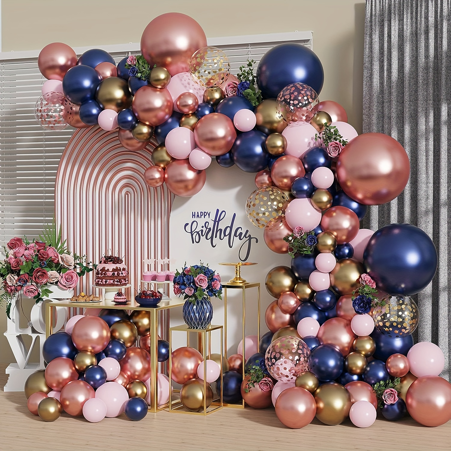 Globos rosa y blanco, 60 globos de cumpleaños rosa y blanco, globos de  látex rosa metálico de 12 pulgadas, globos de confeti de oro rosa para  globos