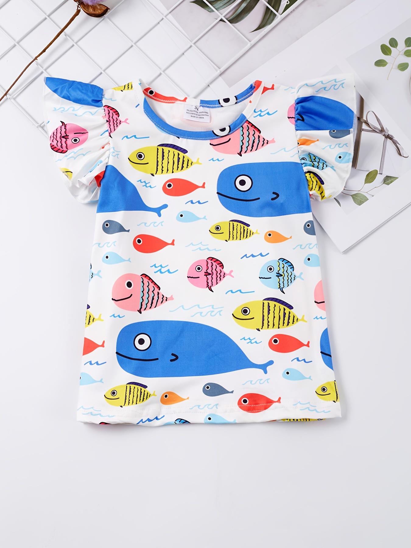 Girls Sleeves Fish Graphic T shirt Casual Round Neck - Temu