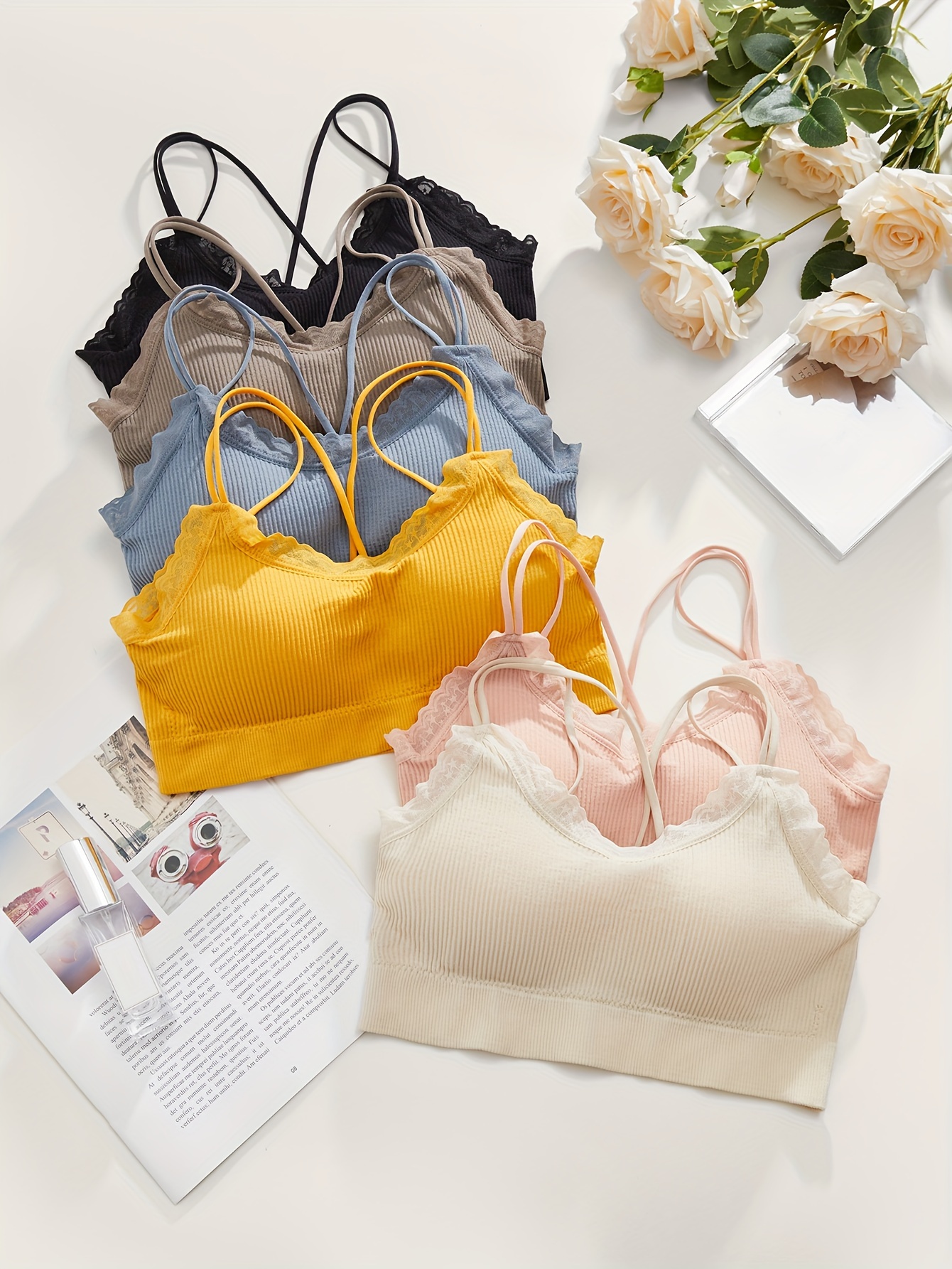 6pcs Women's Underwear And Accessories: Mixed Color Back Bra