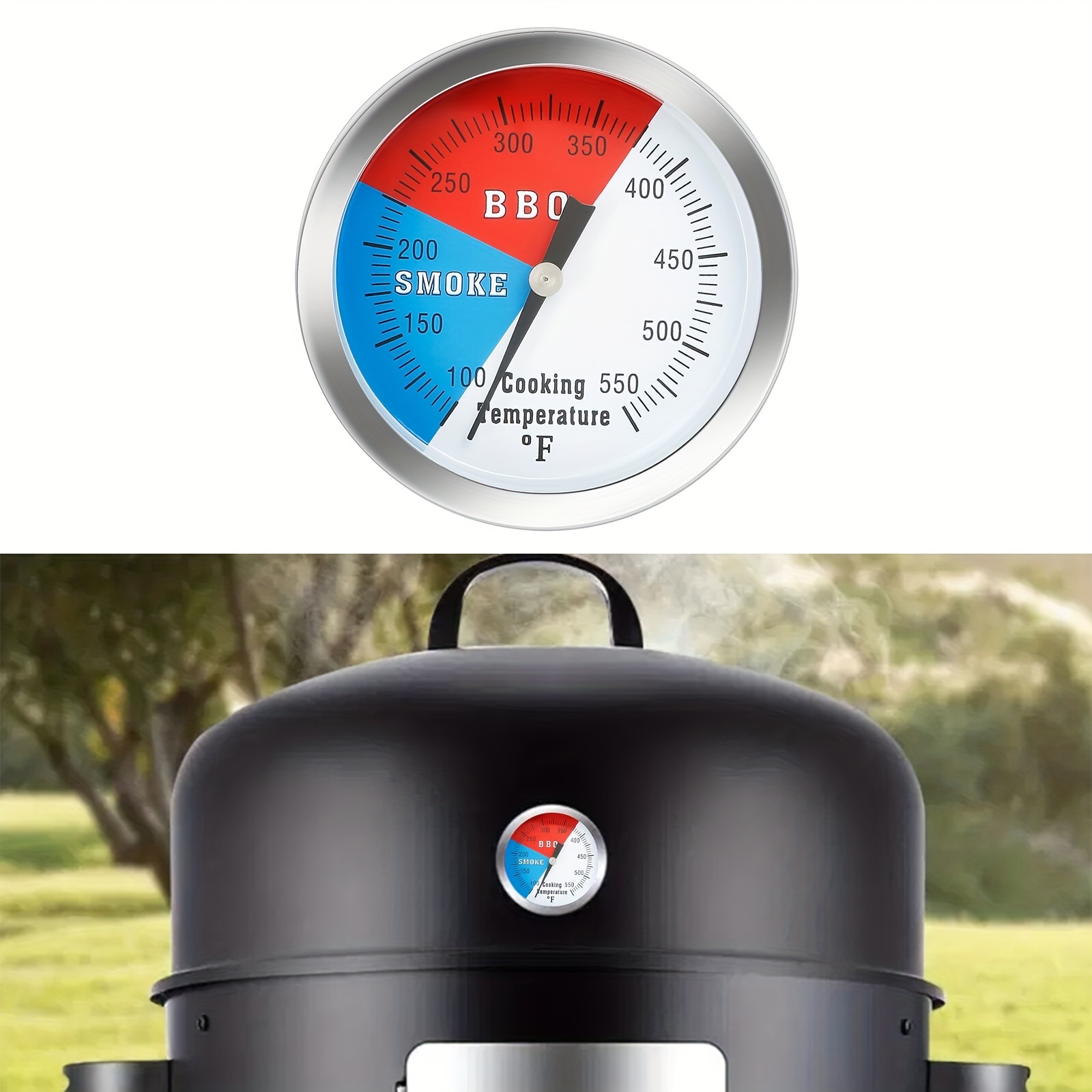 BBQ Thermometer Temperature Gauge, 2Inch Stainless Steel Barbecue Charcoal  Grill Smoker Temp Gauge Pit, Fahrenheit and Heat Indicator for Cooking Meat