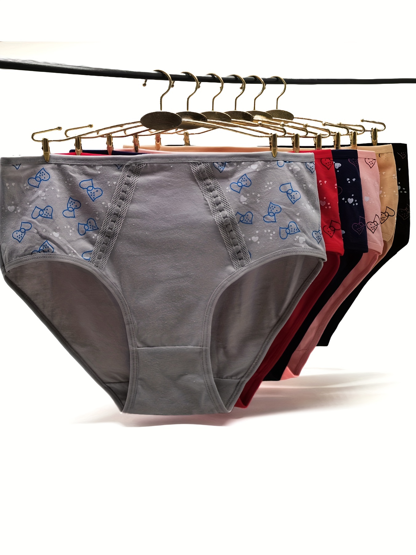 Heart Print Briefs, Comfy & Breathable Stretchy Intimates Panties, Women's  Lingerie & Underwear