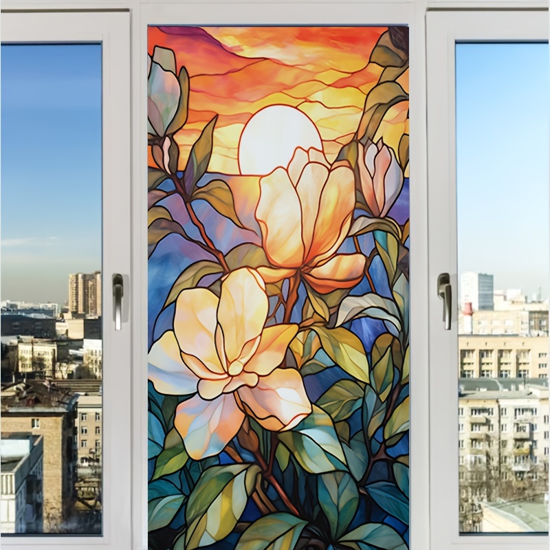 1 Rolle Stained Glass Window Film Tower Rose Static Window - Temu Austria