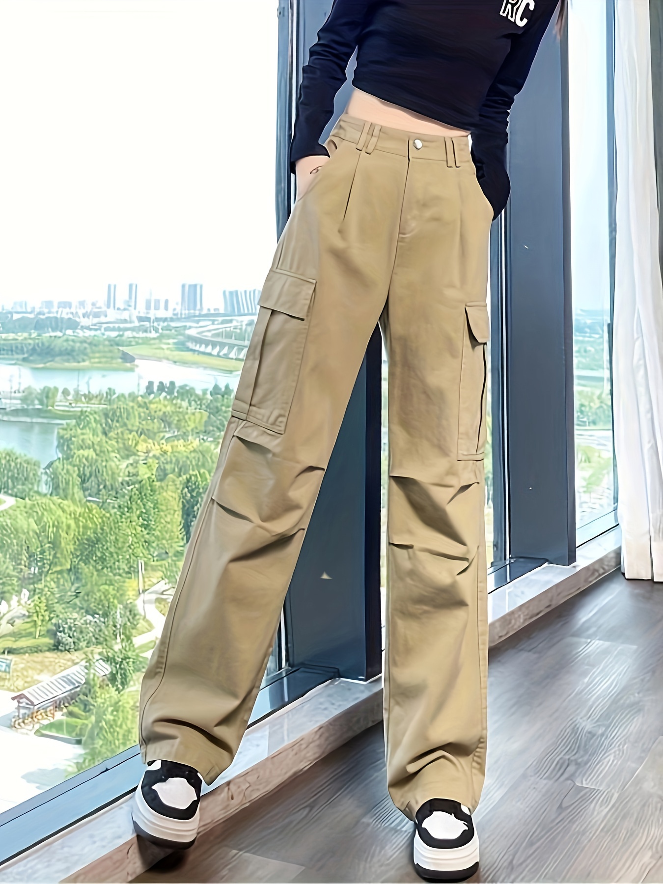 Straight Leg Cargo Pants Y2k Streetwear Casual Pants Women's - Temu