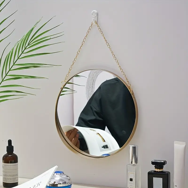 1pc Hanging Wall Mirror, Decorative Wall Mounted Mirror With Chain For Bathroom Bedroom Living Room