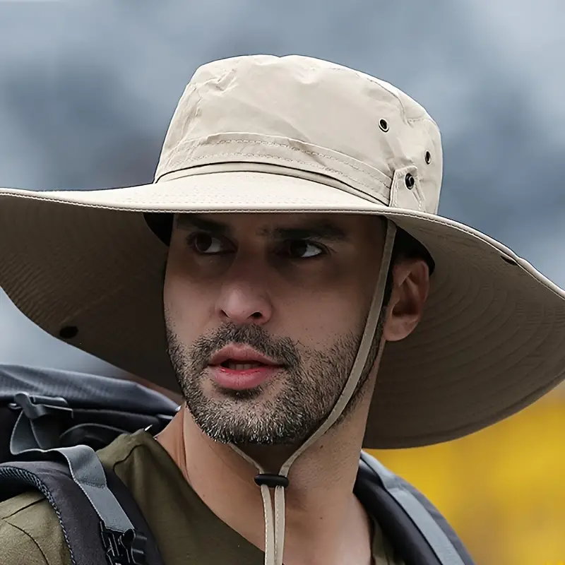 Breathable Men's Uv Protection Bucket Hat Big Brim Outdoor - Temu