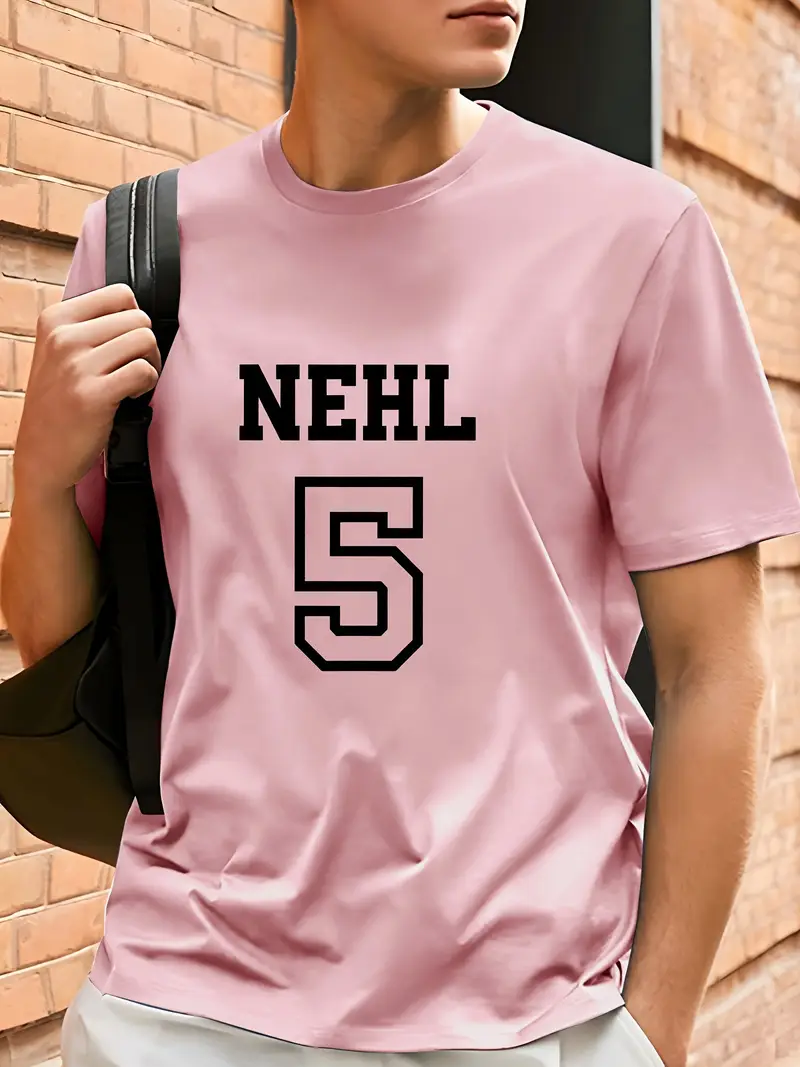 Men's Oversized Jersey Graphic T-Shirt – V-Neck Short Sleeve Tee With Number Print, Loose Fit