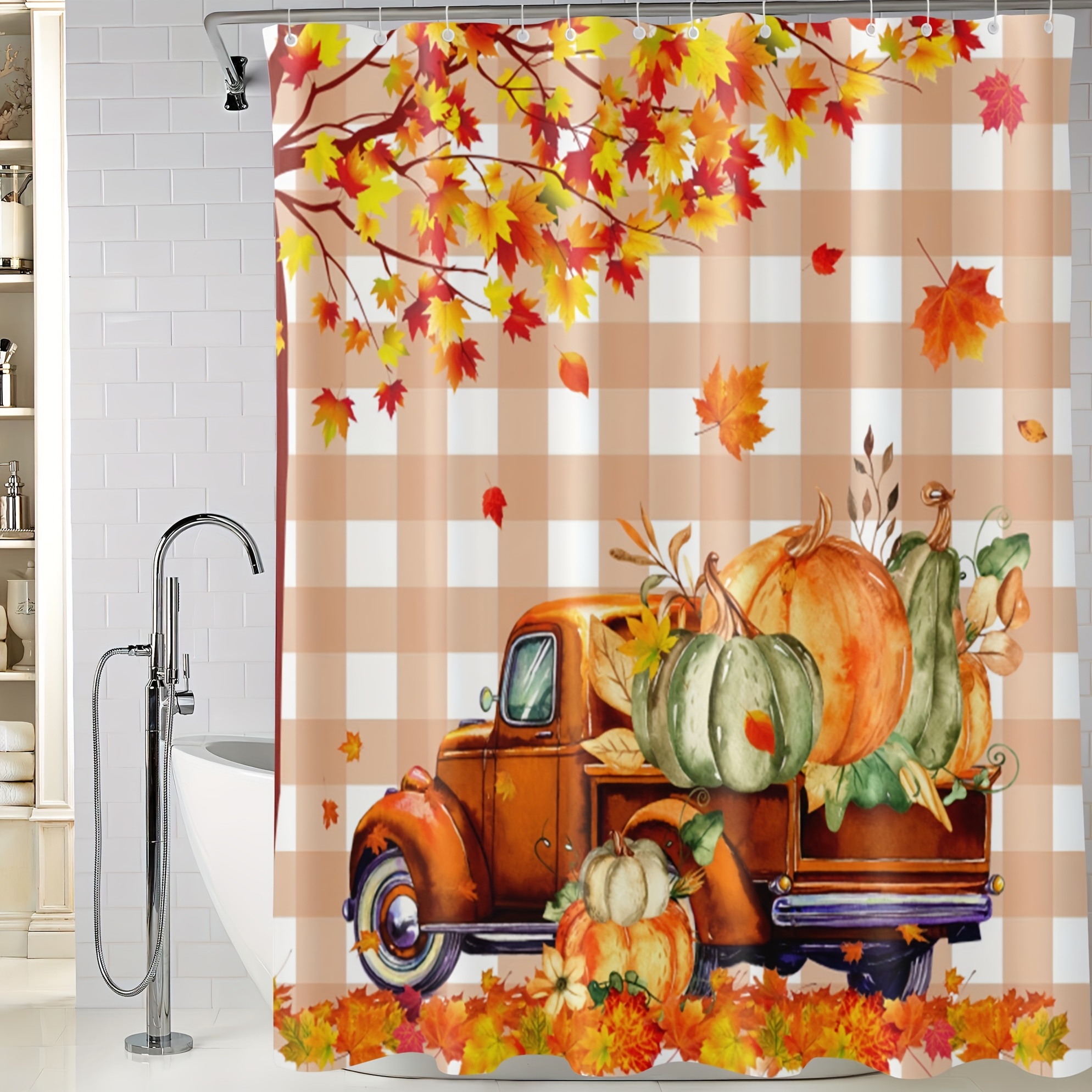 Fall Pumpkins and Leaves Shower Curtain Shower Curtain 