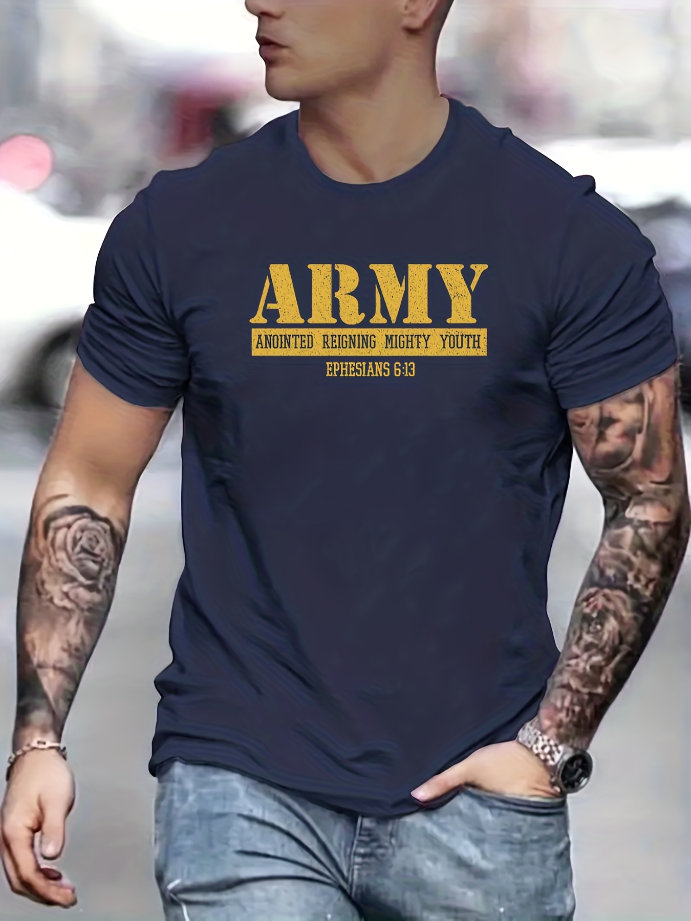 Camiseta de manga corta con cuello y estampado de ARMY, ropa para  hombres