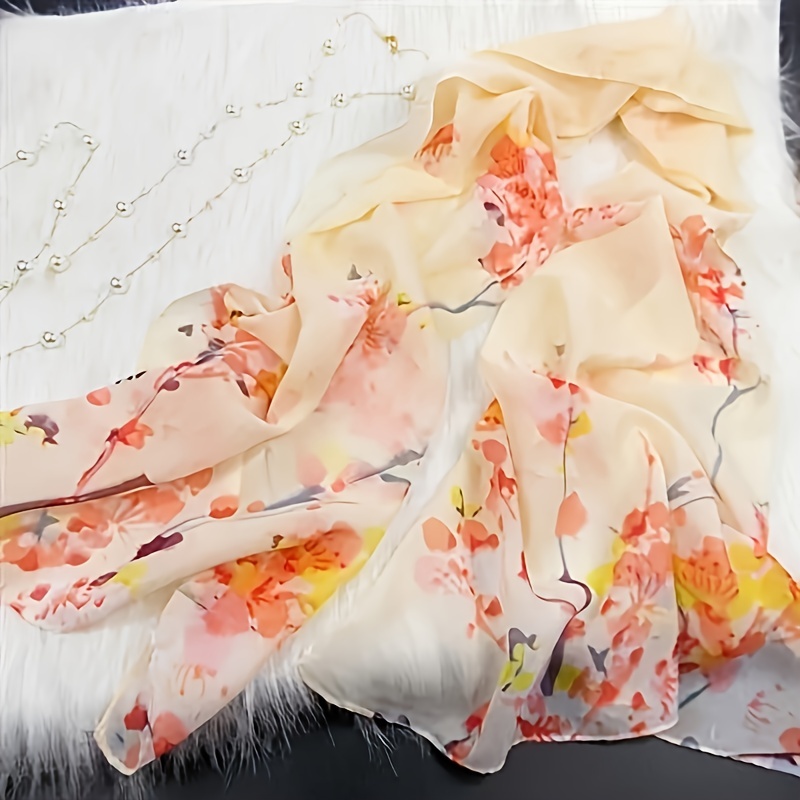 Chiffon Scarf Ink Flower Print Shawl Head Wrap Bandana Beach Towel